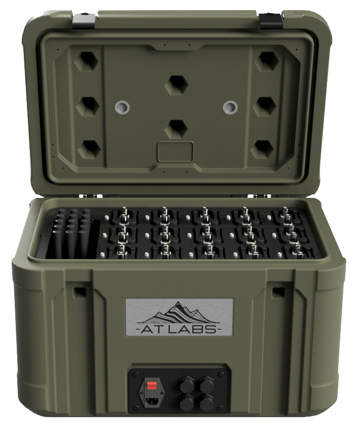Response Crate open — AT Labs RM-2 radio array loaded and ready to deploy